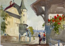 British Impressionist Painting Peaceful Town On A Summer Day Scene