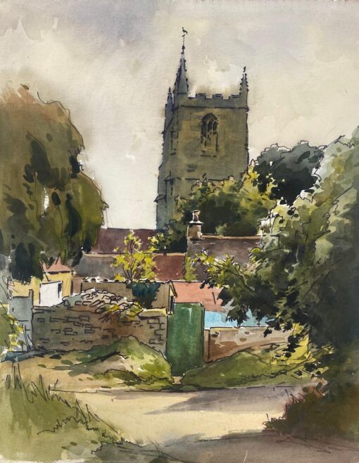 British Mid 1900-1999 Impressionist Painting The Village Church