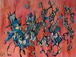 Bright & Colorful French Signed Abstract Oil Painting Amazing Shapes & Colors
