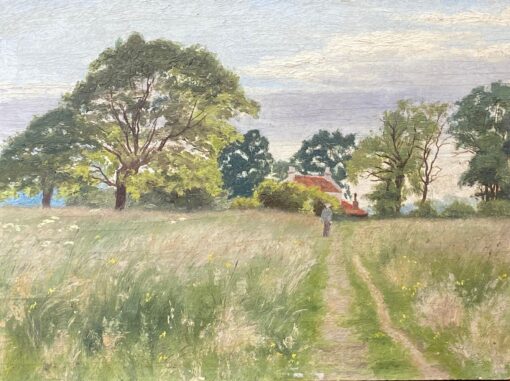 Impressionist Antique Painting - Figure In A Beautiful Open Field Track