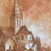 1950's French Modernist/ Cubist Painting - Orange French Landscape