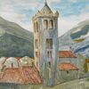 1950's French Modernist/ Cubist Painting - French Town Church
