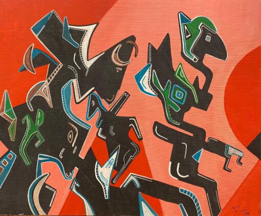 Bright & Colorful French Signed Abstract Oil Painting Amazing Shapes & Colors