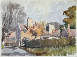 British Impressionist Watercolor of “Malford Yales” Village Scene in Autumn