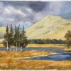 British Impressionist Watercolor of Highland Landscape with Trees and River