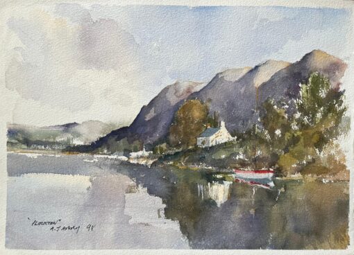 British Impressionist Watercolor of “Plockton” Scottish Highlands Landscape