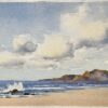 British Impressionist Watercolor of a Seascape with Dramatic Sky and Cliffs