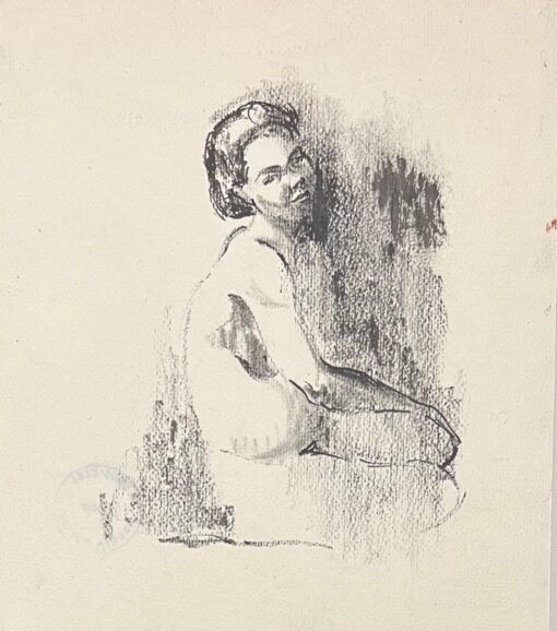 Mid Century French Pencil Studies of Seated Woman in a Dress