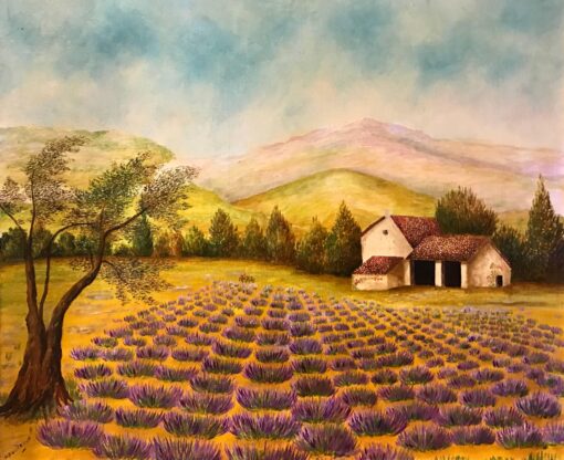 Lavnder Fields in Provence, Signed Oil Painting