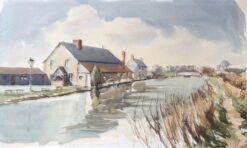 Canal scene with Houses, original British watercolour painting
