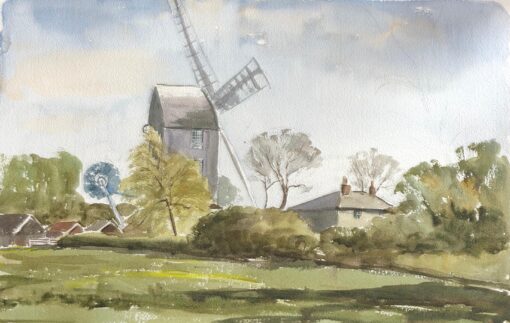 Saxshead Mill Waterford, original British watercolour painting
