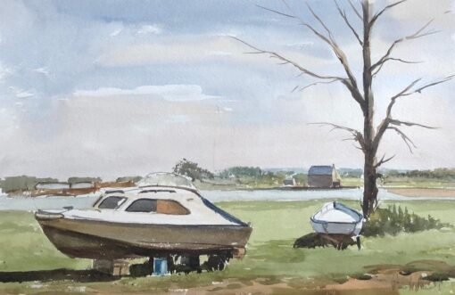 Edge of the Boatyard Yarmouth, signed original British watercolour painting