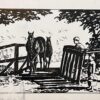 Dynamic Watercolor study of Equine Trainer with a Horse