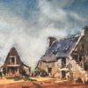 French Impressionist Watercolor of Sunlit Rustic Farmhouse