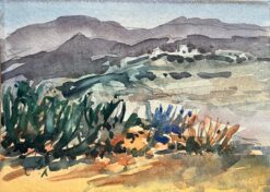 French Impressionist Watercolor of a Mountainous Landscape