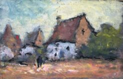 French Impressionist Painting of Rustic Village Dwellings