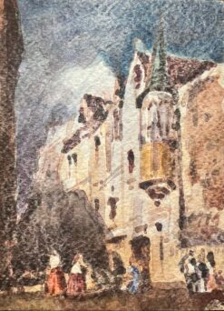 French Impressionist Watercolor of Street Scene and Figures
