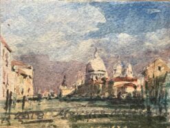French Impressionist Watercolor of Venetian Scene with Grand Dome and Canal
