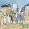 French Impressionist Watercolor of Street Scene with Sacré-Cœur Basilica