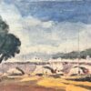 French Impressionist Watercolor of Parisian Bridge Scene