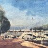 French Impressionist Watercolor of Sunlit Bridge over the River Seine