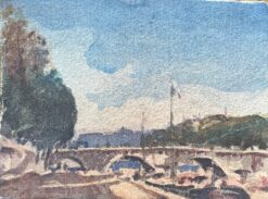 French Impressionist Watercolor of Serene Moment Along the Seine River