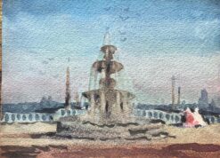 French Impressionist Watercolor of Fontaine des Mers at Place de la Concorde