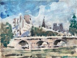 French Impressionist Watercolor of Notre-Dame and the Seine River