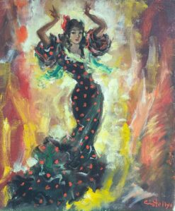 ‘Rita’ Spanish Flamenco Dancer in Fiery Motion Vibrant Signed Oil Painting