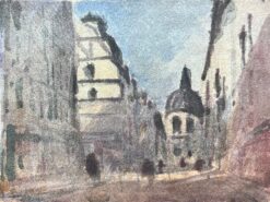 French Impressionist Watercolor of Street Scene with the Institut de France