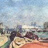 French Impressionist Watercolor of the Seine River with Boats and Notre-Dame