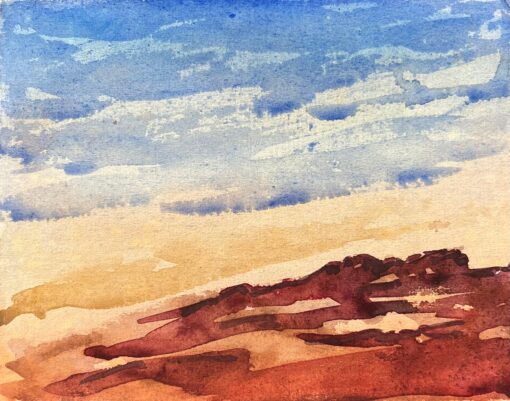 French Impressionist Watercolor of Coastal Landscape Scene