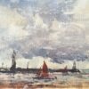 French Impressionist Watercolor of Sailboats in a Calm Bay
