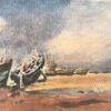 French Impressionist Watercolor of Fishing Boats Beached on the Shore