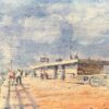 French Impressionist Watercolor of a Pier with Figures on a Sunny Day