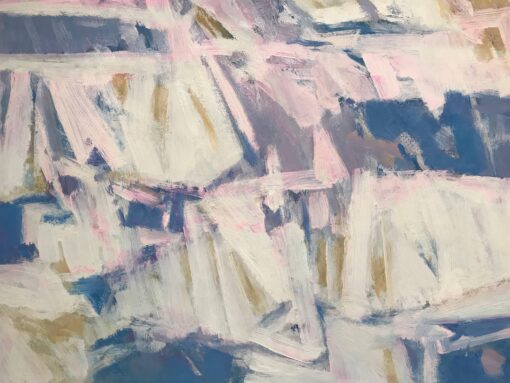 Original French Abstract Expressionist Oil Painting Pinks & Blues
