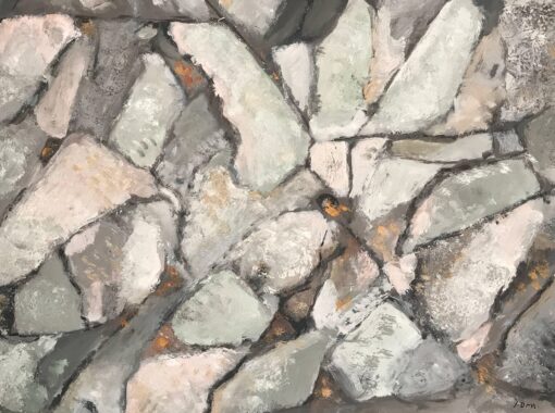 Superb French Original Abstract Painting Rocks from Roscoff 2005