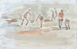 French Impressionist Watercolor of Beachgoers at Leisure