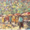 French Oil painting of a Outdoor Market Scene in Impressionist Style