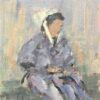 French Impressionist Painting of Breton Woman in Traditional Dress at St. Briac