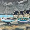 French Impressionist Oil Painting of "Le Guildo" Coastal Village Scene with Boat