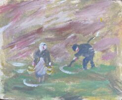 French Impressionist Oil Painting of a Rural Scene with Farmers