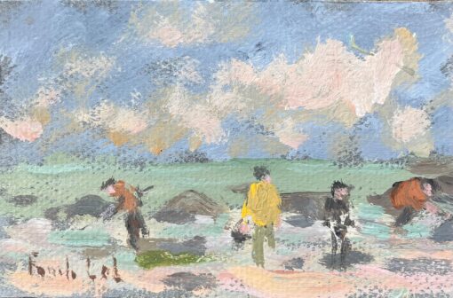 French Impressionist Oil Painting of Figures at the Beach at St Lunaire
