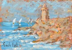 French Impressionist Oil Painting of a Lighthouse at Finistère Nord