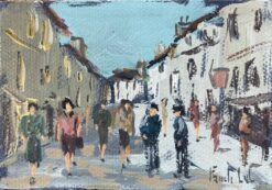 French Impressionist Oil Painting of a Bustling Village of Dol-de-Bretagne