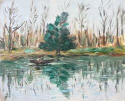 French Impressionist Oil Painting of a Figure Rowing Along a Tranquil River