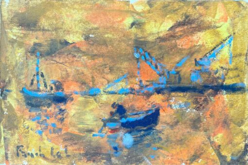 French Impressionist Oil Painting of Boats in the Harbor at Saint-Malo