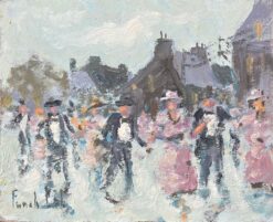 French Impressionist Oil Painting of a Village Dance Scene