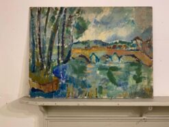 Mid 1900-1999 French Post Impressionist River Landscape Oil Painting