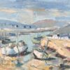 French Impressionist Oil Painting of Boats in a Coastal Harbour